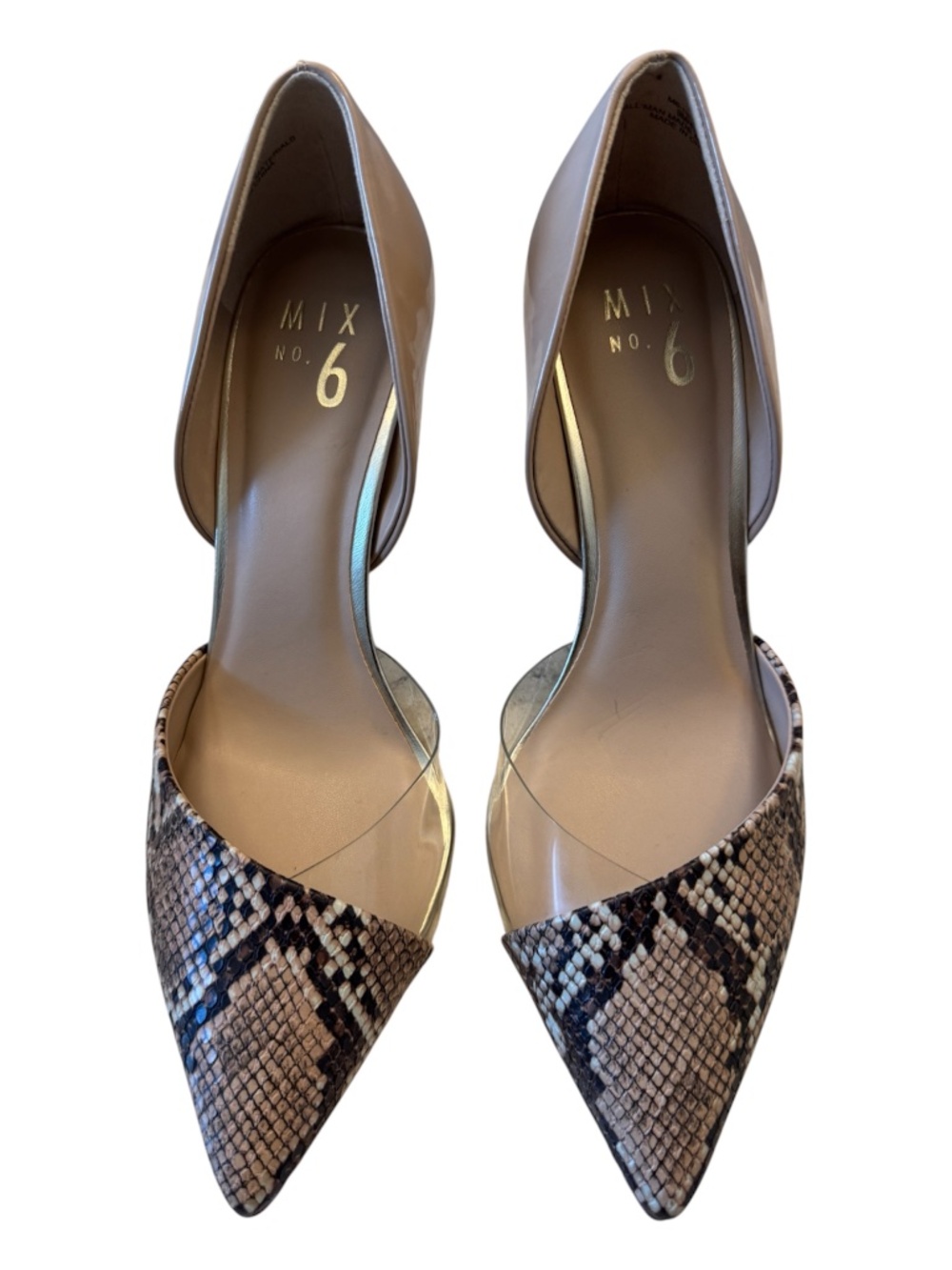 Mix No 6 Hilani pointed-toe stiletto pumps w/ snakeskin pattern & clear side
